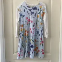 hakka kidsハッカキッズ✨水色うさぎ花柄レース切り替えワンピース120