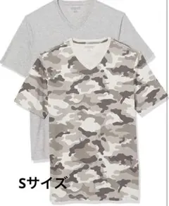 Amazon Essential メンズ Tシャツ グレー 迷彩 2枚組 S