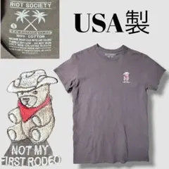 【USA製】ライオットソサエティ Tシャツ テディベア 刺繍 チャコール Sのサムネイル