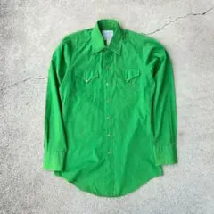 レアカラー◎USA製ヴィンテージ古着70sウエスタンシャツ長袖Mビビッドグリーン