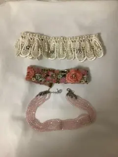 差し色チョーカー 3点セット ホワイト ピンク 花柄