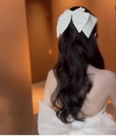 ホワイトリボン ヘアアクセサリー　結婚式　ウエディング　韓国風　ブライダル