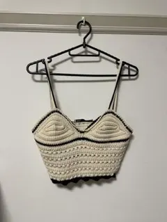 ZARA アイボリー ブラック かぎ針編み キャミソール