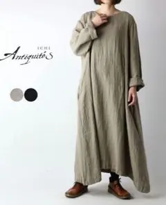 ICHI Antiquites イチアンティークス 綿麻ピンタックロングコート