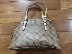 COACH ベージュ ロゴプリント ハンドバッグ