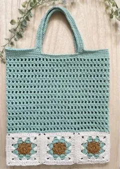 モチーフ編みバッグ＊淡グリーン