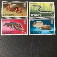 ジャージー　切手　1973年　海の生き物　カニ　など　４種完　未使用
