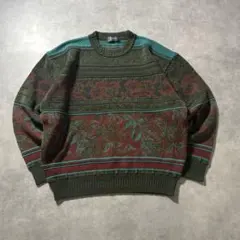 ヴィンテージ グリーン 総柄 幾何学 模様 パターン デザイン ニット セーター