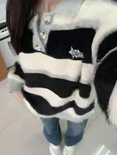 SHEIN　カラーブロック ストライプ 長袖 ボタンアップ カーディガンセーター