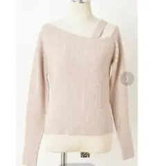 NICE CLAUP バックリボン ラメワンショルダーニット　ピンク