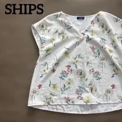 シップス　花柄シャツ　ノースリーブ　アイボリー