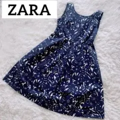 ZARA ザラ ノースリーブワンピース ネイビー ボタニカル柄のサムネイル