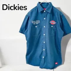 【ディッキーズDickies】半袖ワークシャツ　刺繍　ワッペン　ネイビー　M