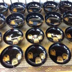 加賀蒔絵　蒔絵兎紋様厚物椀10客　漆器　天然木　会席　煮物椀　お店使い