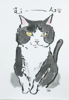 ハチワレ猫のむーーん(原画)ポストカードのみ