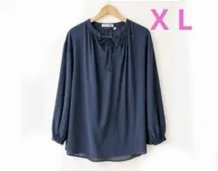ユニクロ コットンシアーボリュームブラウス ネイビー　X L
