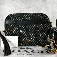 極美品 コーチ 2way カメラバッグ ショルダーバッグ レザー ツイード 黒