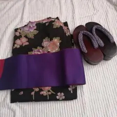 浴衣・帯・下駄セット 茶地 花柄