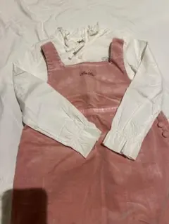 BeBe 白ブラウス&ピンクジャンバースカート セット 110