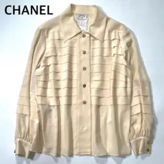 CHANEL シャネル シルク フリルブラウス クローバー 金ボタン 38のサムネイル
