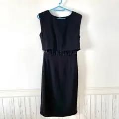 黒 ノースリーブ タイトドレス レース装飾 結婚式