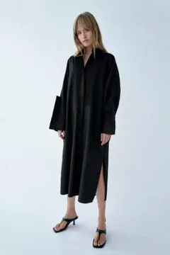 ZARA タック入りポプリンワンピース