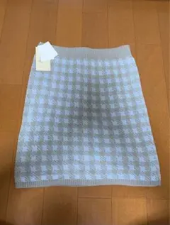 グレーとブルーのチェック柄ニットスカート L ミニスカート