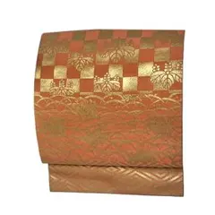 つけ帯 名古屋帯 西陣織 正絹 中古 薄茶 金糸 二部式 No.ymo0092