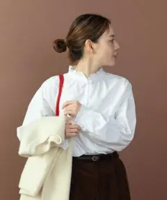 極美品 PAR ICI グランジウォッシュ スタンドフリルブラウス ホワイト