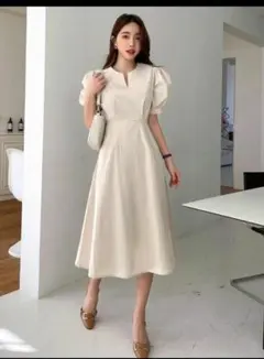 DAZY ノッチネック パフスリーブ A字ラインドレス