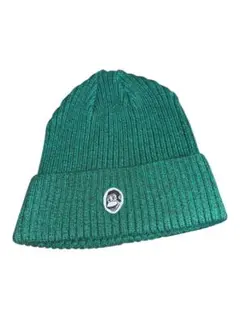 緑色リブ編みビーニー 猿の刺繍付き (2)