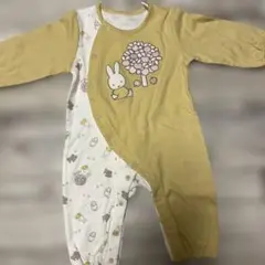 ウサギと花プリントロンパース ベージュ