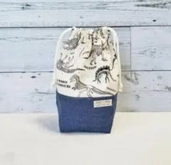 恐竜の骨格柄(白)の巾着(給食袋 コップ袋)入園 入学