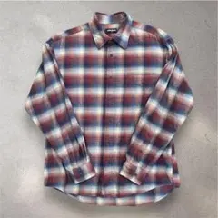 90s old uniqlo オンブレ チェック シャツ M 赤 青 白