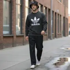 美品 アディダス トレフォイルロゴ スウェット 裏毛 黒 M