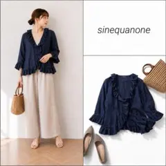 SINEQUANONE シネカノン　フリルジャケット ネイビー　リネン　麻のサムネイル
