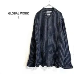 グローバルワーク/バンドカラーシャツ/ストライプ/フレンチリネン/ナチュラル