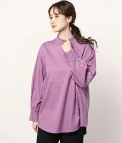 グリーンレーベル フリルネックブラウス スタンドカラーシャツ フリルブラウス