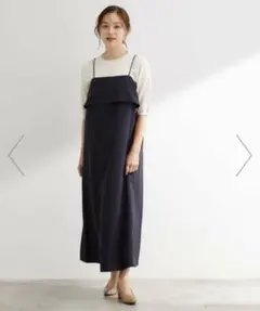 GROVE ダークグレー 洗えるAラインキャミワンピース