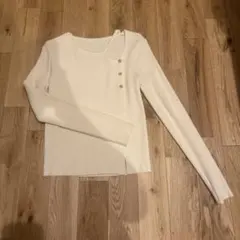 SHEIN アシンメトリー フロントデザイン リブニット オフホワイト