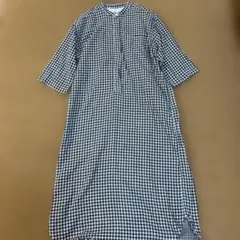 美品　無印良品　グレー黒チェック柄ガーゼロングワンピース M