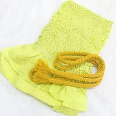 F2 帯揚げ 帯締め セット ライムイエロー 黄緑