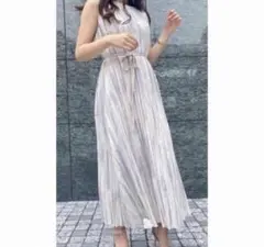 anuans ニュアンスパターンワッシャープリーツワンピース ノースリーブ