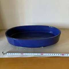 濃い青 陶器製 楕円形花器 約30cm