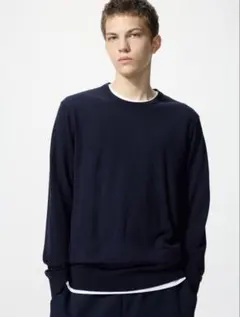 【UNIQLO】美品　ユニクロ　メリノクルーネックセーター　ネイビー　M