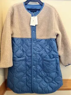 お値下げ♪グリンレーベル☆ 洗えるフリース・キルティングコート ベージュ/青