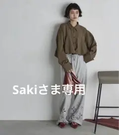 THE YOn バルーンヘムストライプシャツ クロップド丈 キレイめ ブラウン