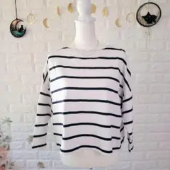 【ティティベイト】ボーダーカットソー 七分袖 綿100【M】体型カバー 通勤