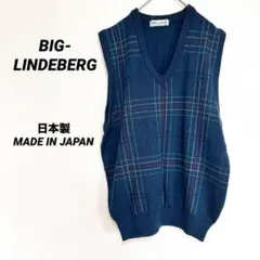 2349M ビッグリンドバーグ　ニットベスト　ノースリーブ　チェック　日本　LL