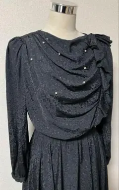 ワンピース　パール 花柄 フリル　リボン　上品　ドレス ブラック